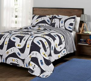 Bedspreads & Sets |   Car Tracks 2-Piece Twin Navy Quilt Set By Lushdecor Bedspreads & Sets Bedspreads & Sets