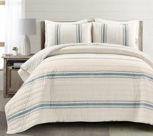 Bedspreads & Sets |   Farmhouse Stripe Reversible Cotton Quilt Blue 3Pc Set King Bedspreads & Sets Bedspreads & Sets