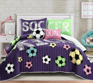 Bedspreads & Sets |   Girls Soccer Kick Full/Queen Quilt Set By Lushdecor Bedspreads & Sets Bedspreads & Sets