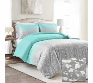 Bedspreads & Sets |   Glitter Ombre Metallic Print Comforter 3Pc Twin Bedspreads & Sets Aqua