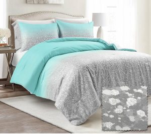 Bedspreads & Sets |   Glitter Ombre Metallic Print Comforter 5-Pc F/Q Bedspreads & Sets Aqua