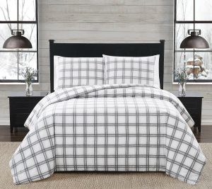 Bedspreads & Sets |   Grey Plaid Full/Queen 3 Pc Flannel Comforter Set Bedspreads & Sets Bedspreads & Sets