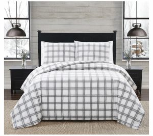 Bedspreads & Sets |   Grey Plaid King 3 Piece Flannel Comforter Set Bedspreads & Sets Bedspreads & Sets