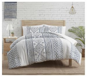 Bedspreads & Sets |   Indigo Ink White Denim Geometric Stripe Comfortr Set- F/Q Bedspreads & Sets Bedspreads & Sets