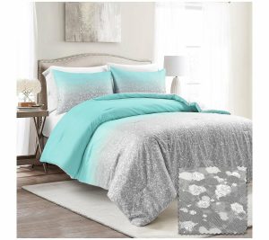 Bedspreads & Sets |   Lush Home Glitter Ombre Metallic Print Full/Qn Cf Set Bedspreads & Sets Aqua