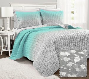 Bedspreads & Sets |   Lush Home Glitter Ombre Metallic Print Full/Qnquilt Bedspreads & Sets Aqua