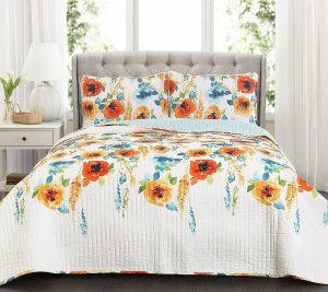 Bedspreads & Sets |   Percy Bloom Tangerine 3-Piece Full/Queen Quiltset Bedspreads & Sets Bedspreads & Sets