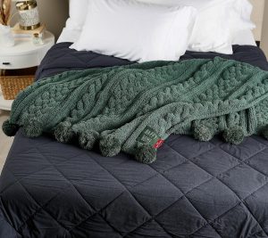 Clearance |   "As Is"  70X60 Pom Pom Cable Knit Blanket Clearance Clearance