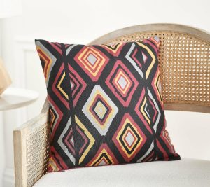 Clearance |   "As Is"  Cotton Slub Printed Dec Pillow Clearance Black Multi.