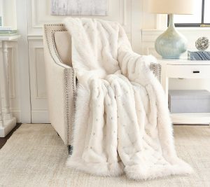 Clearance |   "As Is"  Sculpted Quilt Faux Fur Throw W/ Fox Border Clearance Black