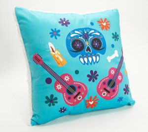 Clearance |   Day Of The Dead Printed Dec. Pillow Clearance Aqua Skull