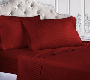 Sheets |   300Tc Egyptian Cotton Stripe Deep Pocket Sheets, Twi Sheets Burgundy