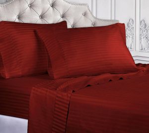 Sheets |   400Tc Egyptian Cotton Stripe Sheet Set , Twin Sheets Burgundy