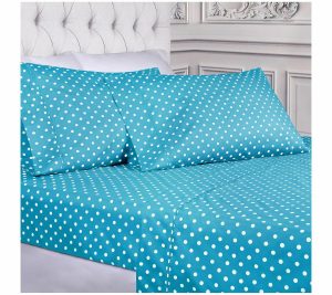 Sheets |   600 Thread Count Cotton Blend Polka Dosheets, Full Sheets Aqua