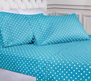 Sheets |   600 Thread Count Cotton Blend Polka Dot Sheets, Twin Sheets Aqua