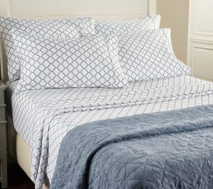 Sheets |   "As Is"  1000Tc Cotton Blend Sheet Set W/ Extra Cases Clearance Blue Tile