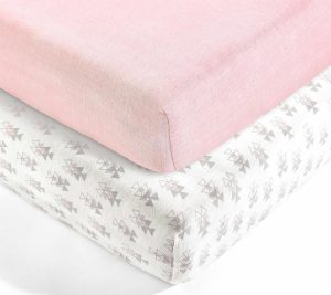 Sheets |   Baby Pixie Fox Geo Set Of 2 Cotton Crib Sheets Sheets Pink