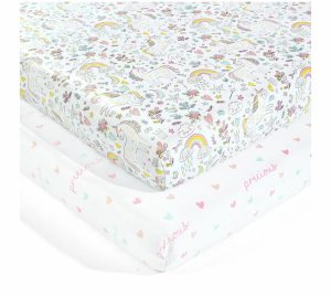 Sheets |   Baby Unicorn Heart Rainbow Set Of 2Crib Sheets Sheets Multi