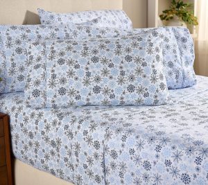 Sheets |   Double Brushed Holiday Printed Sheet Set Sheets Blue Snowflake