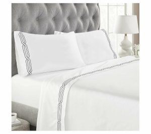 Sheets |   Egyptian Cotton 1200Tc Embroidered Sheet Set, Queen Sheets Charcoal