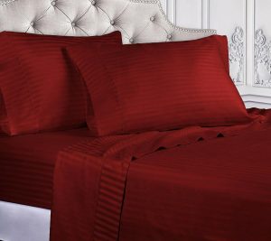 Sheets |   Egyptian Cotton 300-Tc Striped Sheet S Et, Cal.King Sheets Burgundy