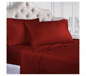 Sheets |   Egyptian Cotton Stripe Deep Pocket Shets, Split King Sheets Burgundy