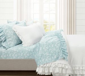 Sheets |   Garden Of Flowers Ruffle 6Pc Sheet Set-King Sheets Blue