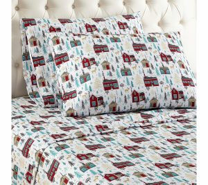 Sheets |   Micro Flannel Printed Queen Sheet Set Sheets Awning Stripe