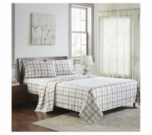 Sheets |   Plaid Flannel Cotton Deep Pocket Sheetset, Cal King Sheets Beige