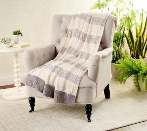 Throws & Blankets |   "As Is"  Cozychic Stripe Border Mix 45" X 60" Blanket Clearance BeachRock/Cream