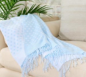 Throws & Blankets |   "As Is"  Dot Throw With Fringe Clearance Blue