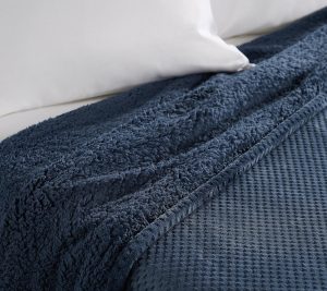 Throws & Blankets |   Berkshire Dobby Velvetsoft Blanket Rev. To Sherpa – Queen Throws & Blankets Blue