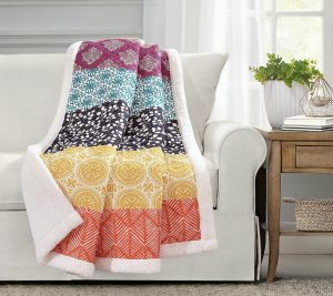 Throws & Blankets |   Bohemian Stripe Sherpa Throw By Throws & Blankets Fuchsia/Orange