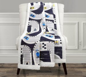 Throws & Blankets |   Car Tracks Sherpa Navy Throw By Throws & Blankets Throws & Blankets