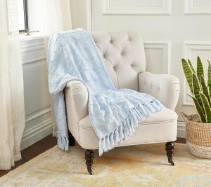 Throws & Blankets |   Chenille Jacquard Woven Throw Clearance Blue