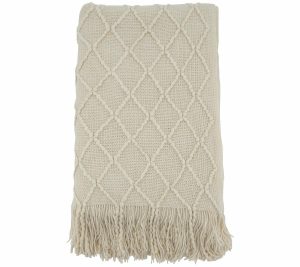 Throws & Blankets |   Diamond Knit Acrylic Throw Throws & Blankets Ivory