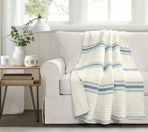 Throws & Blankets |   Farmhouse Stripe Kantha Pick Stitch Yarn Dyed C Otton Woven-Th Throws & Blankets Blue