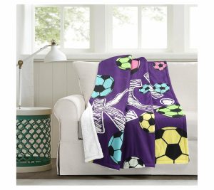 Throws & Blankets |   Girls Soccer Kick Sherpa Throw Single 50X60 Bylush Decor Throws & Blankets Purple