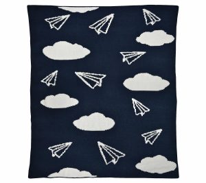 Throws & Blankets |   Hello Spud Navy Paper Airplanes Chenille Baby Blanket Throws & Blankets Navy