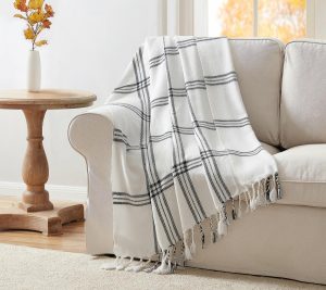 Throws & Blankets |   Leena Plaid Fringe Throw Throws & Blankets Black/White