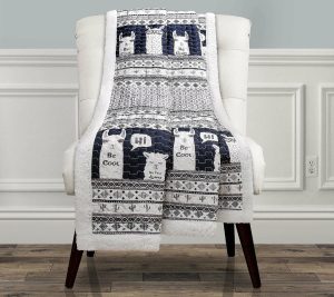 Throws & Blankets |   Llama Stripe Sherpa Throw By Throws & Blankets Navy