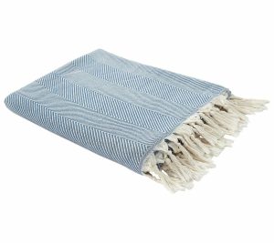 Throws & Blankets |   Ox Bay Herringbone Organic Turkish Cotton Throw Blanket Throws & Blankets Blue