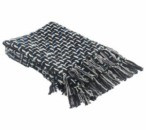 Throws & Blankets |   Ox Bay Trading  Modern Ombre Interwoven Throw With Fringe Throws & Blankets Blue