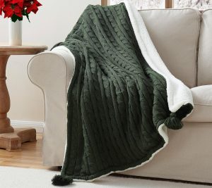 Throws & Blankets |   Reina Kombu Green Sherpa Cable Knit Throw Throws & Blankets Green