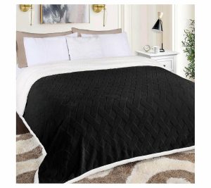 Throws & Blankets |   Reversible Jacquard Fleece Blanket-  T Win Throws & Blankets Black