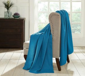 Throws & Blankets |   Textured Cotton Weave Blanket, King Throws & Blankets Azure