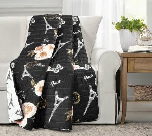 Throws & Blankets |   Vintage Paris Rose Butterfly Script Throw By Throws & Blankets Black