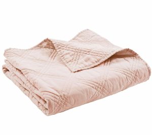 Throws & Blankets |   Washed Linen Quilted Throw Blanket Throws & Blankets Blush