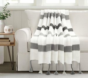 Throws & Blankets |   Boho Knitted Braided Tassel 50" X 60" By Throws & Blankets Gray