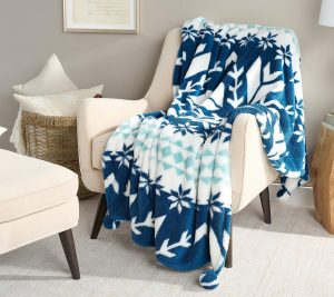 Throws & Blankets |   60"X70" Spa Loft Fairisle Throw With Pom-Poms Throws & Blankets Blue